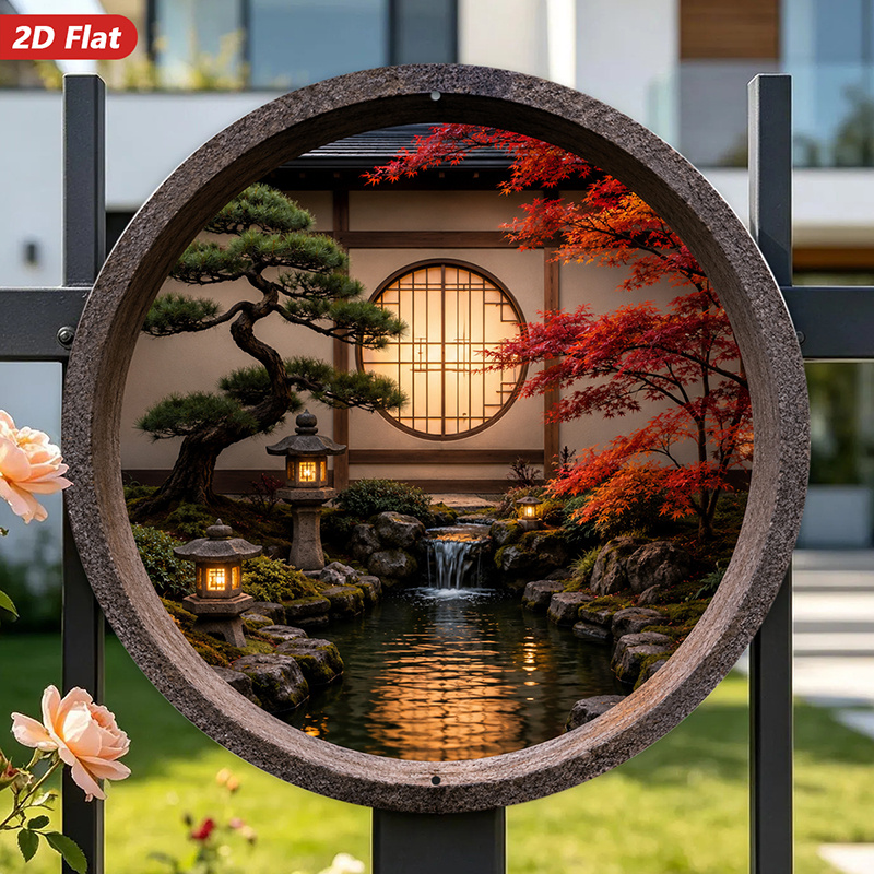 Bonsai Garden Art - Płaski obraz 2D, 1 szt. Okrągły
